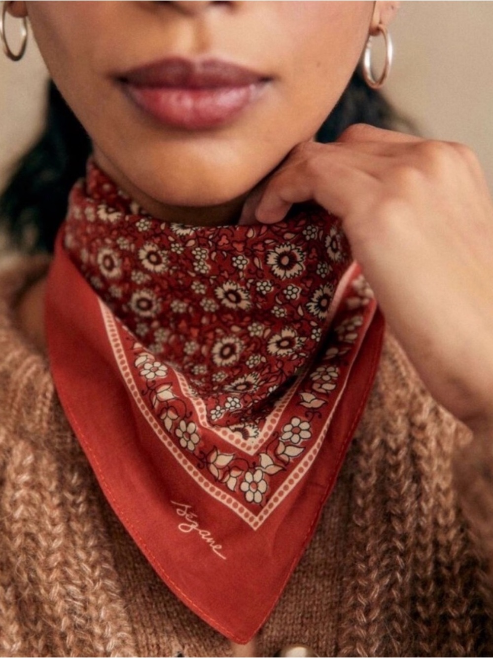 Sezane Gaston red floral scarf